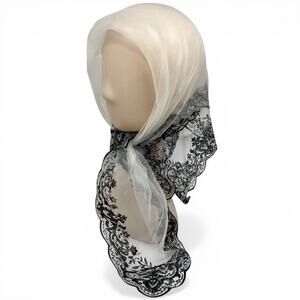 Vintage BESTMAID Flocked Nylon Chiffon Head Scarf Mantilla 50s